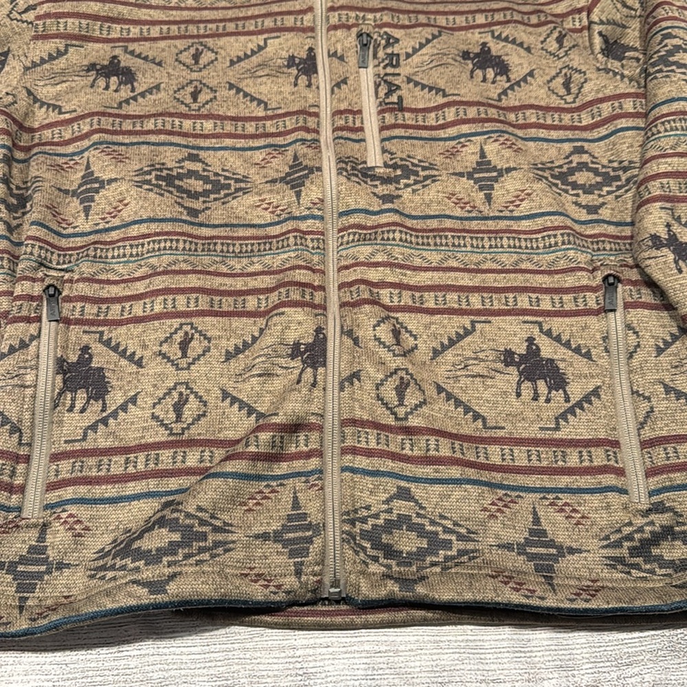 Men's Ariat Caldwell Western Print Full Zip Sweater size M brown - Picture 9 of 14